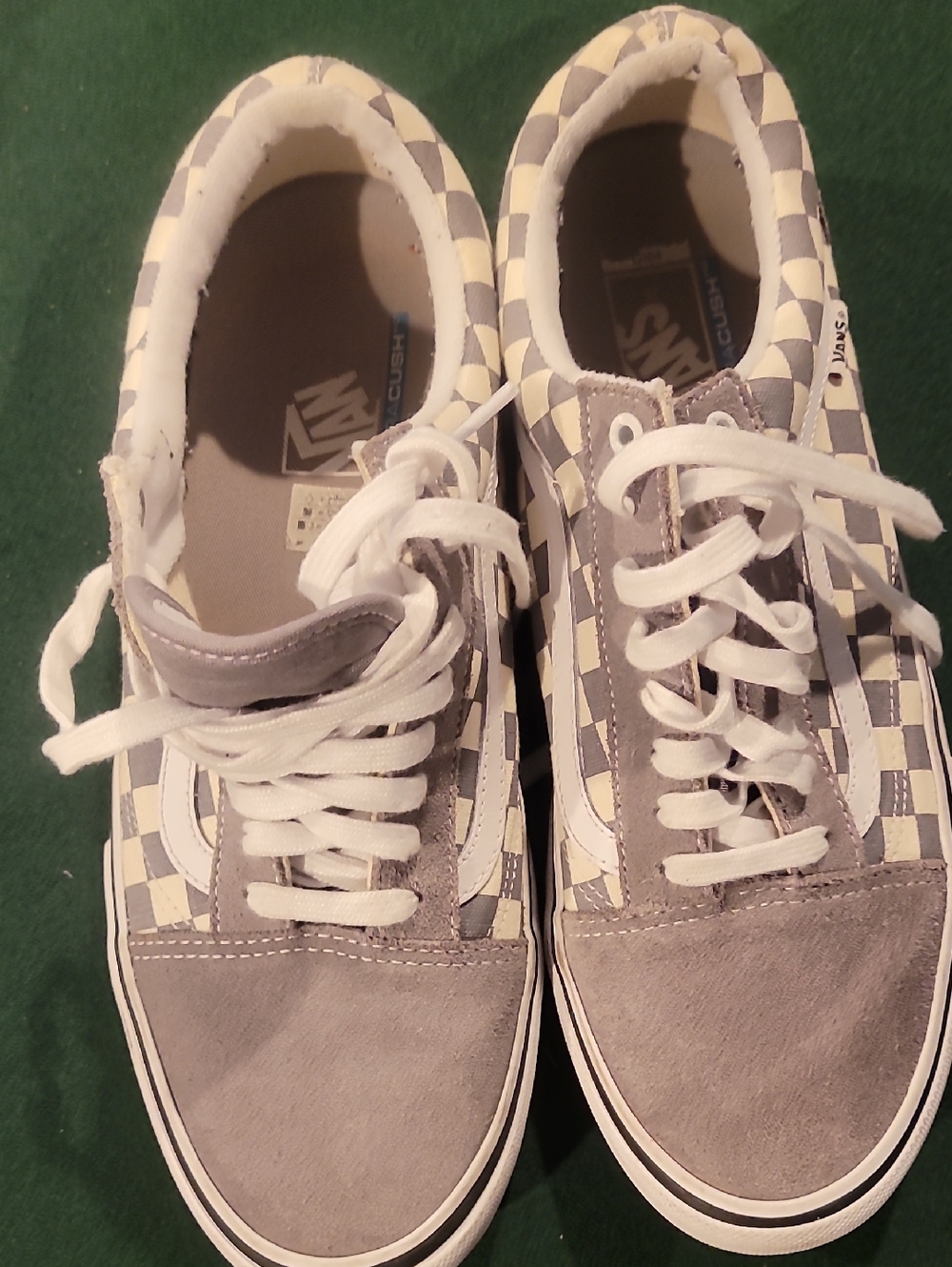 Men Vans Old Skool Checkerboard Sneakers in Gray & Cream Size 11 1 /2